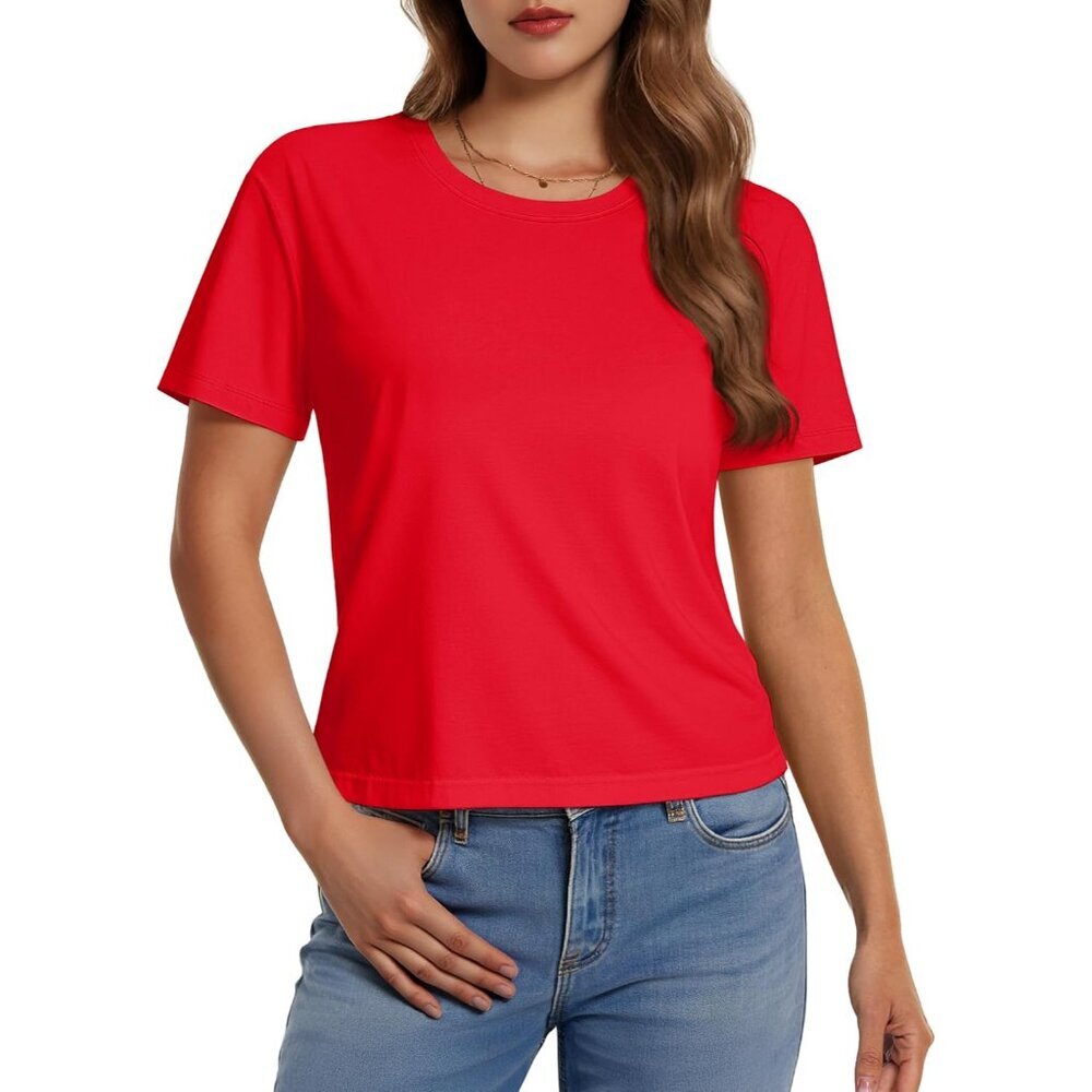 Womens Crop Top Cotton Rayon Polyester Short Sleeve Upf 50+ Loose Fit